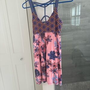 Pink and Blue Floral Dress with Unique Back